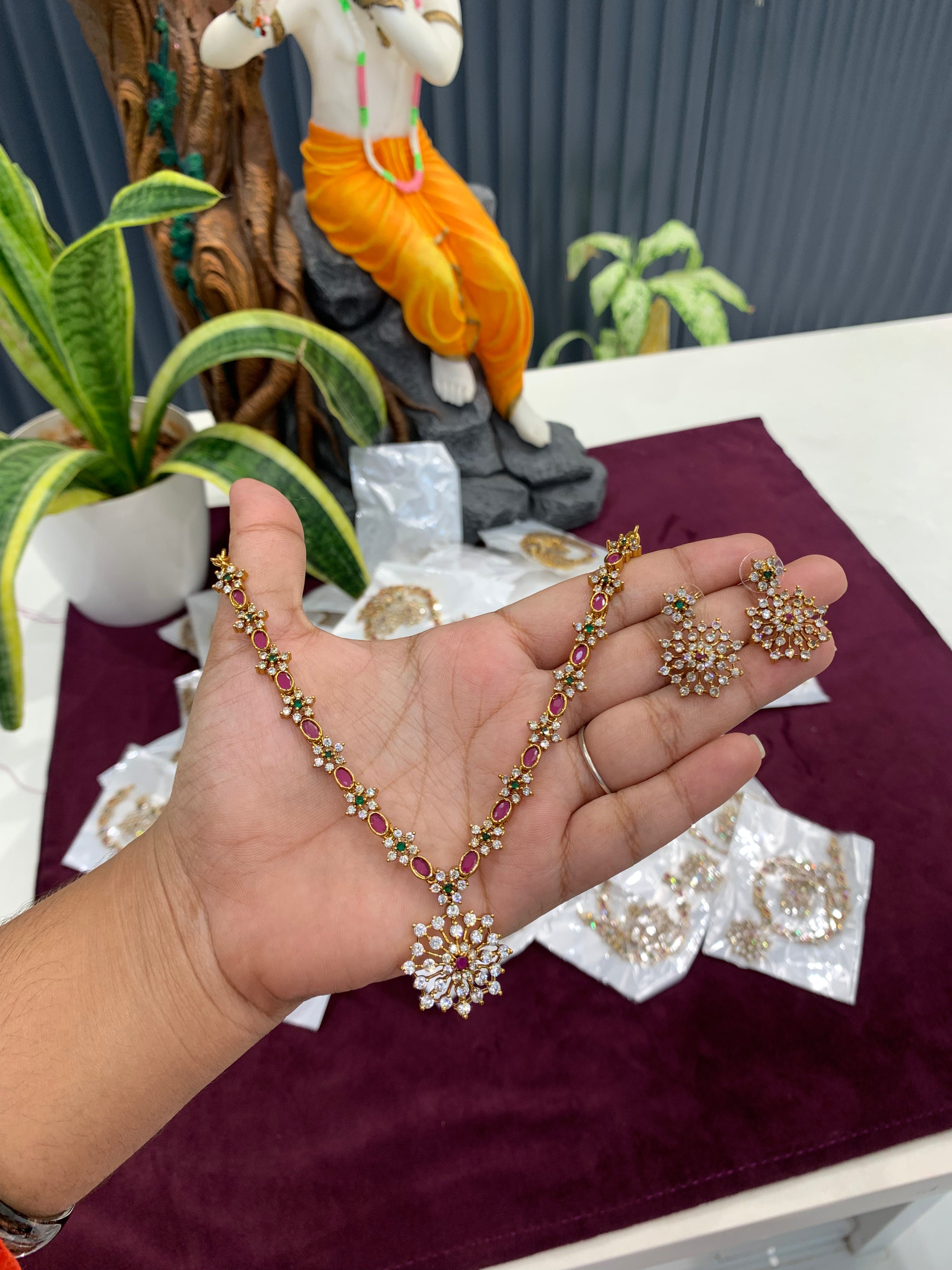 Beautiful Multi Stone Party wear Necklace with Backchain
