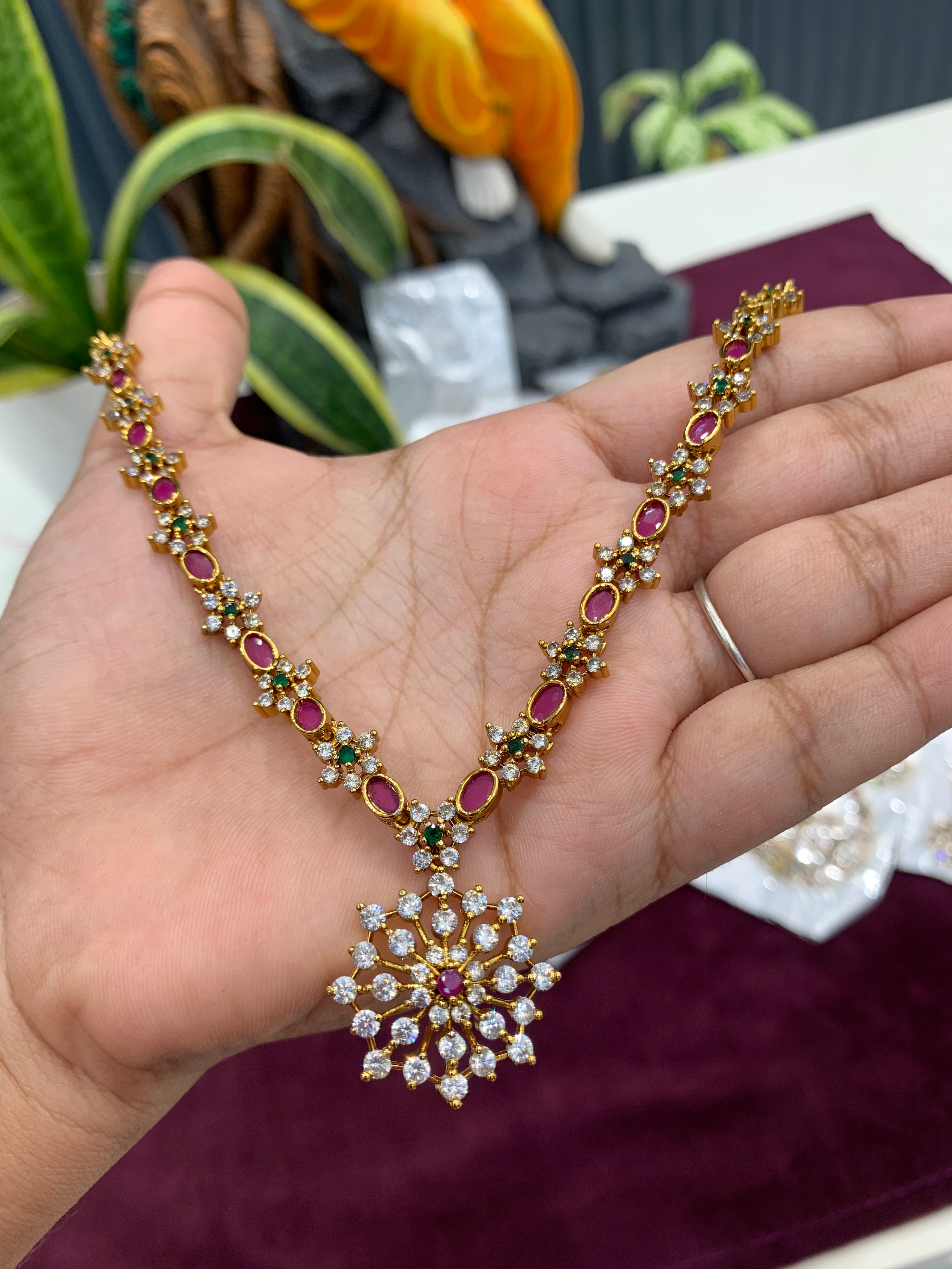 Beautiful Multi Stone Party wear Necklace with Backchain