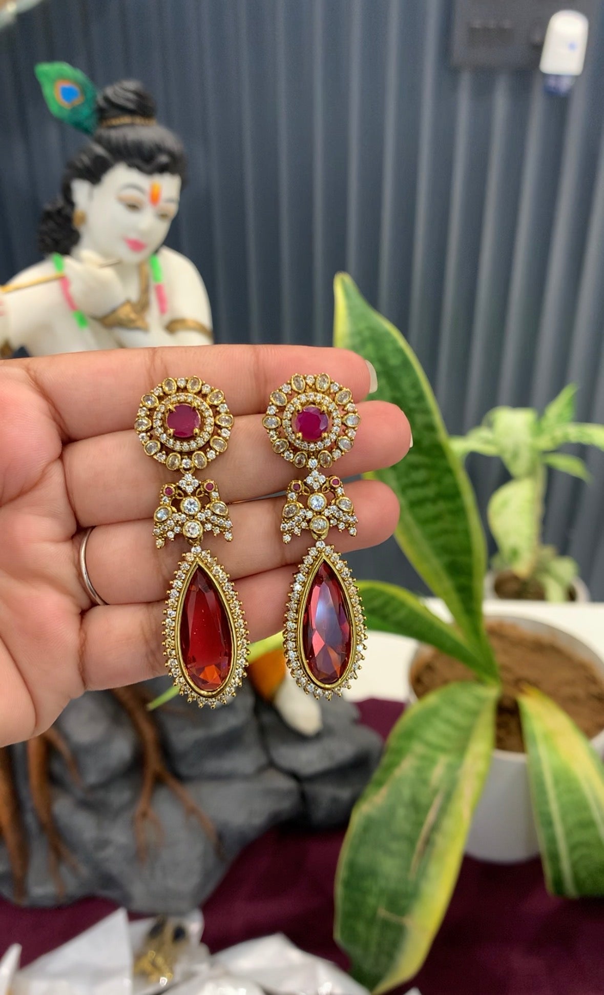 Beautiful red stone chandbalis