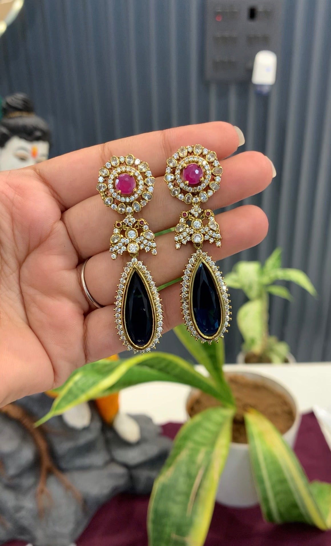 Beautiful blue stone chandbalis