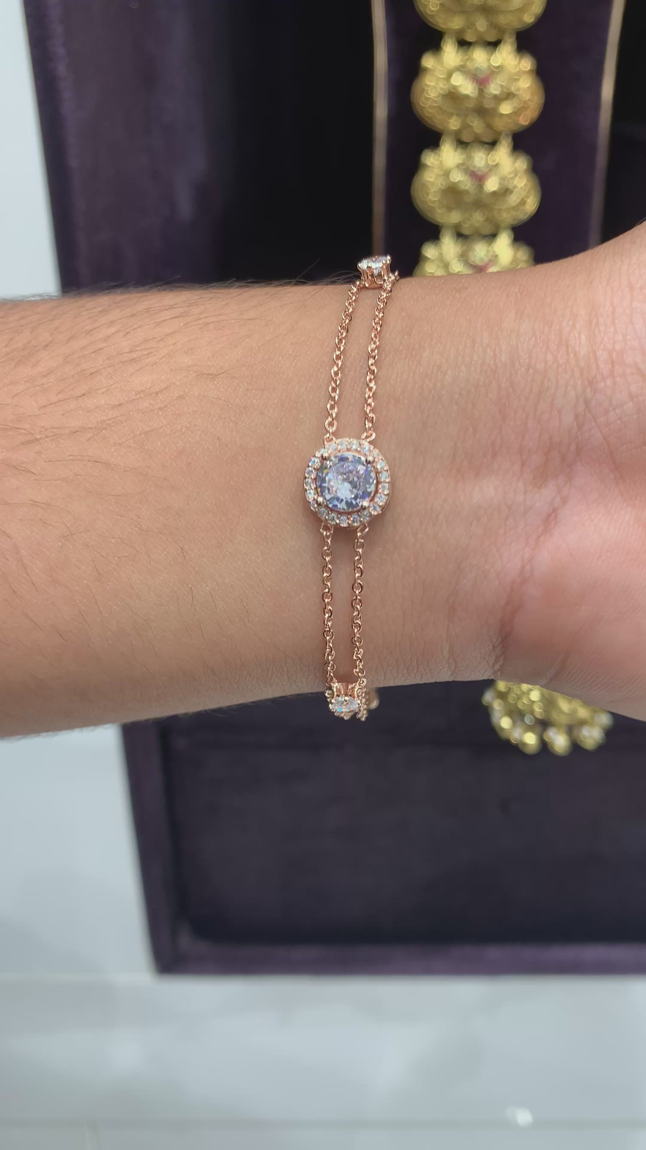 Beautiful diamond replica bracelet in rose gold polish(free size )
