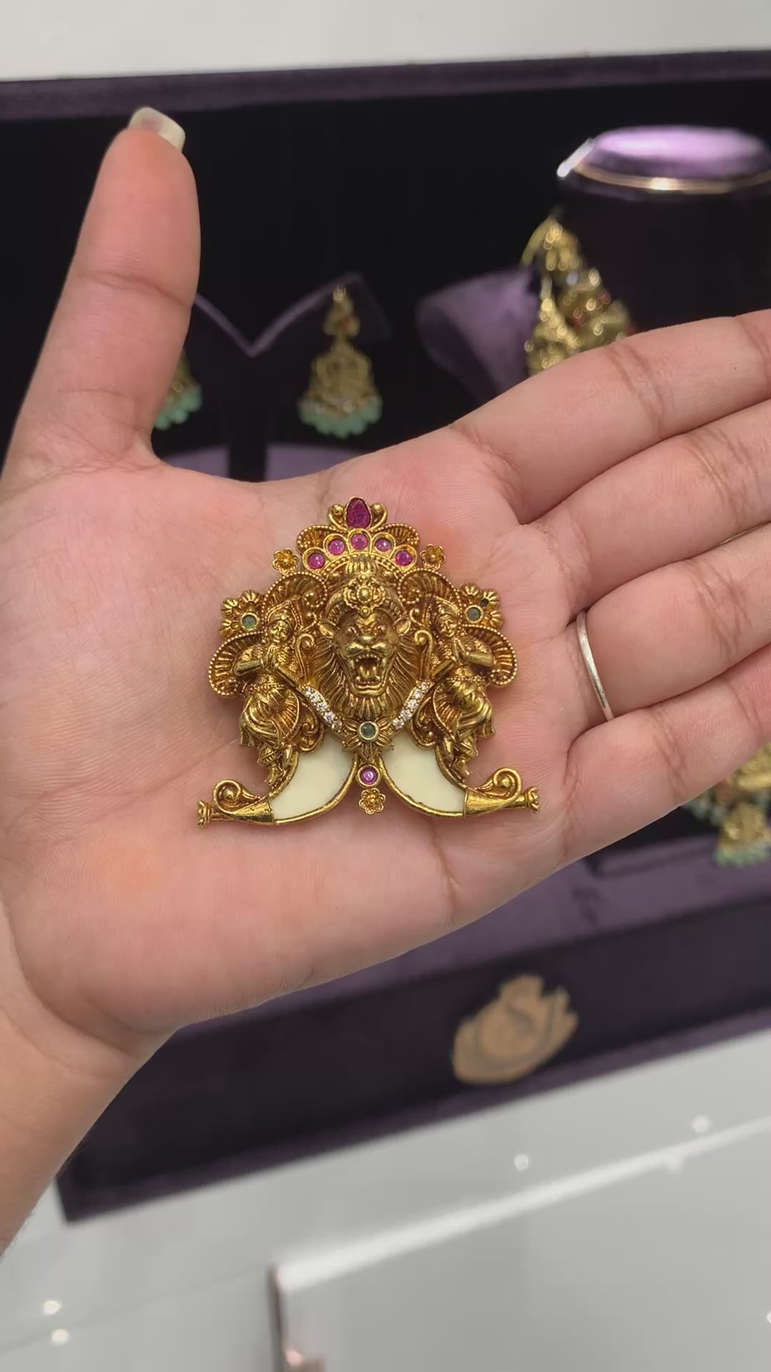 Beautiful narasimha swami tiger nail pendant with back hook