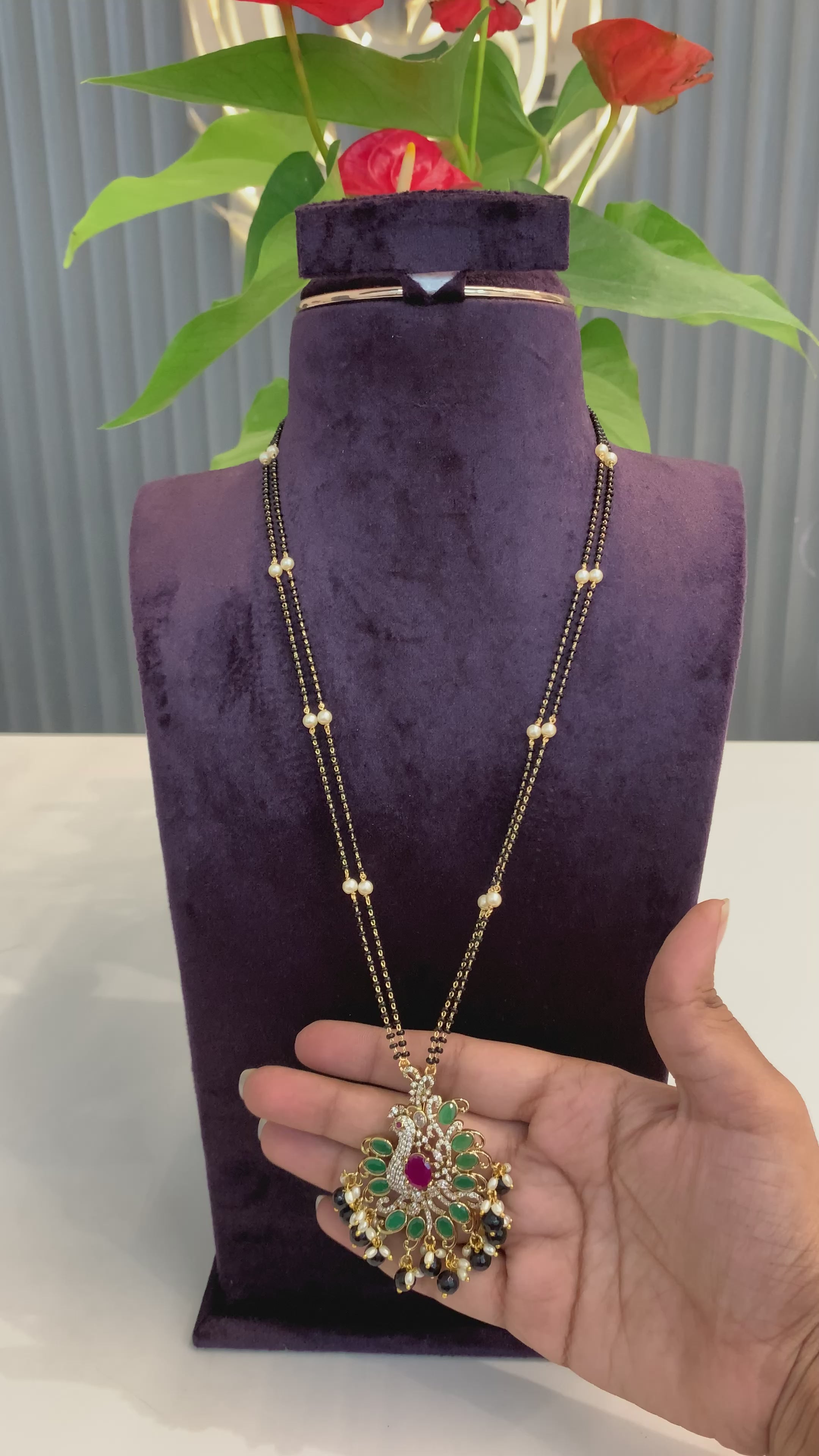 Beautiful Peacock Locket with 24 inch long Black beads