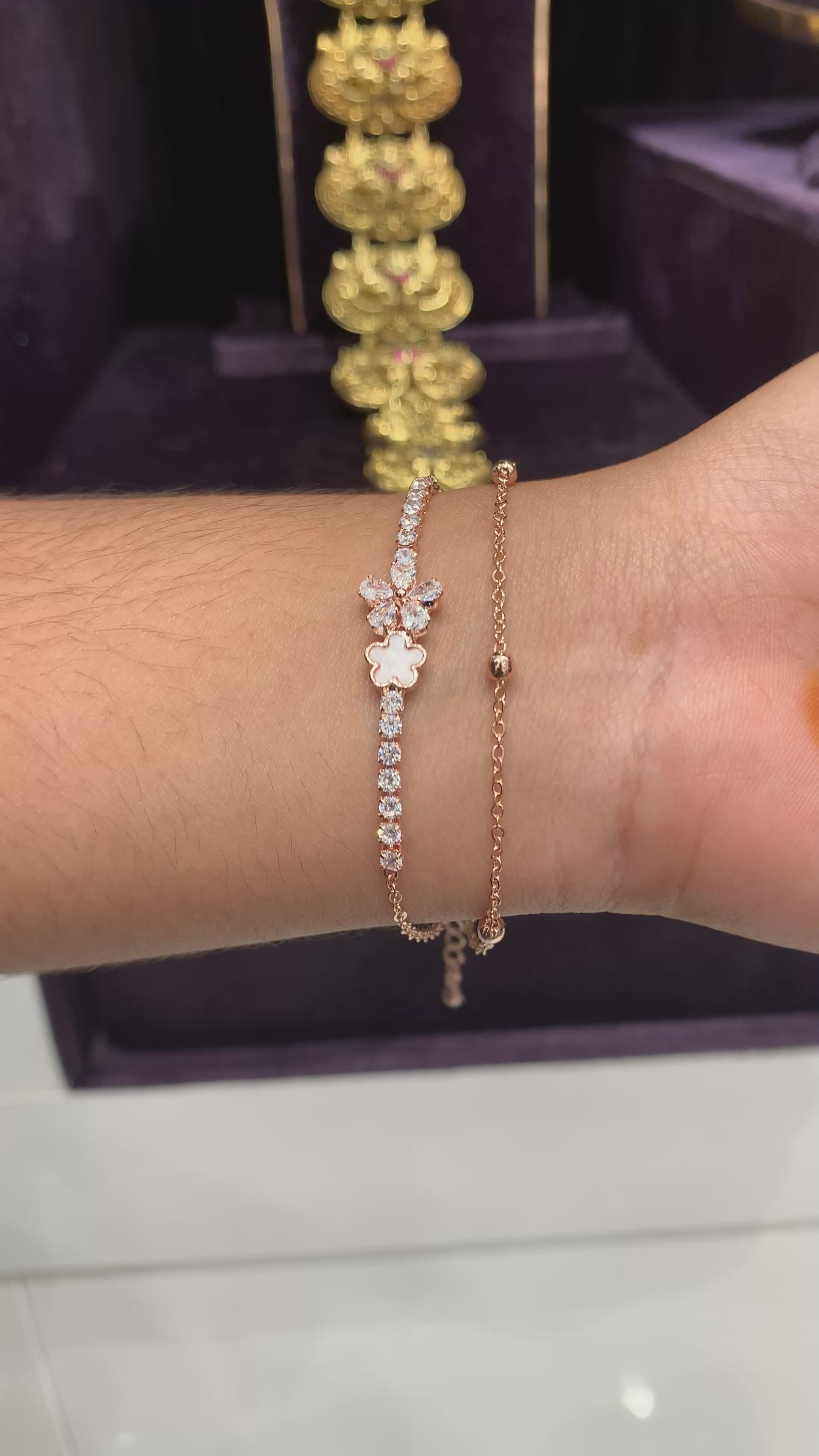 Beautiful diamond replica bracelet in rose gold polish(free size )