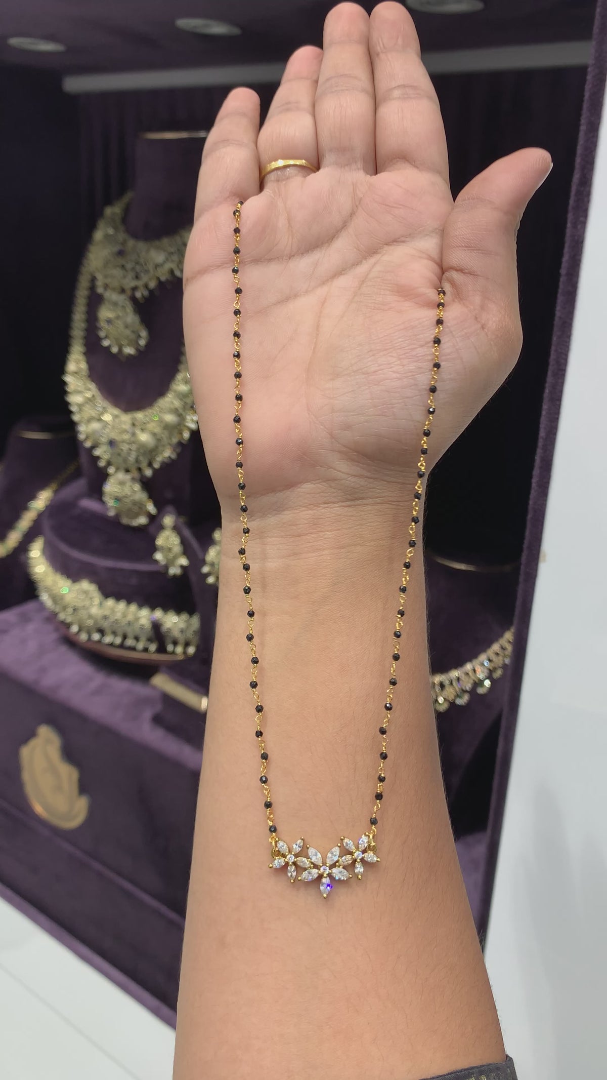 Simple Daimond Replica locket with handmade Blackbeads – Sujatha Gold ...