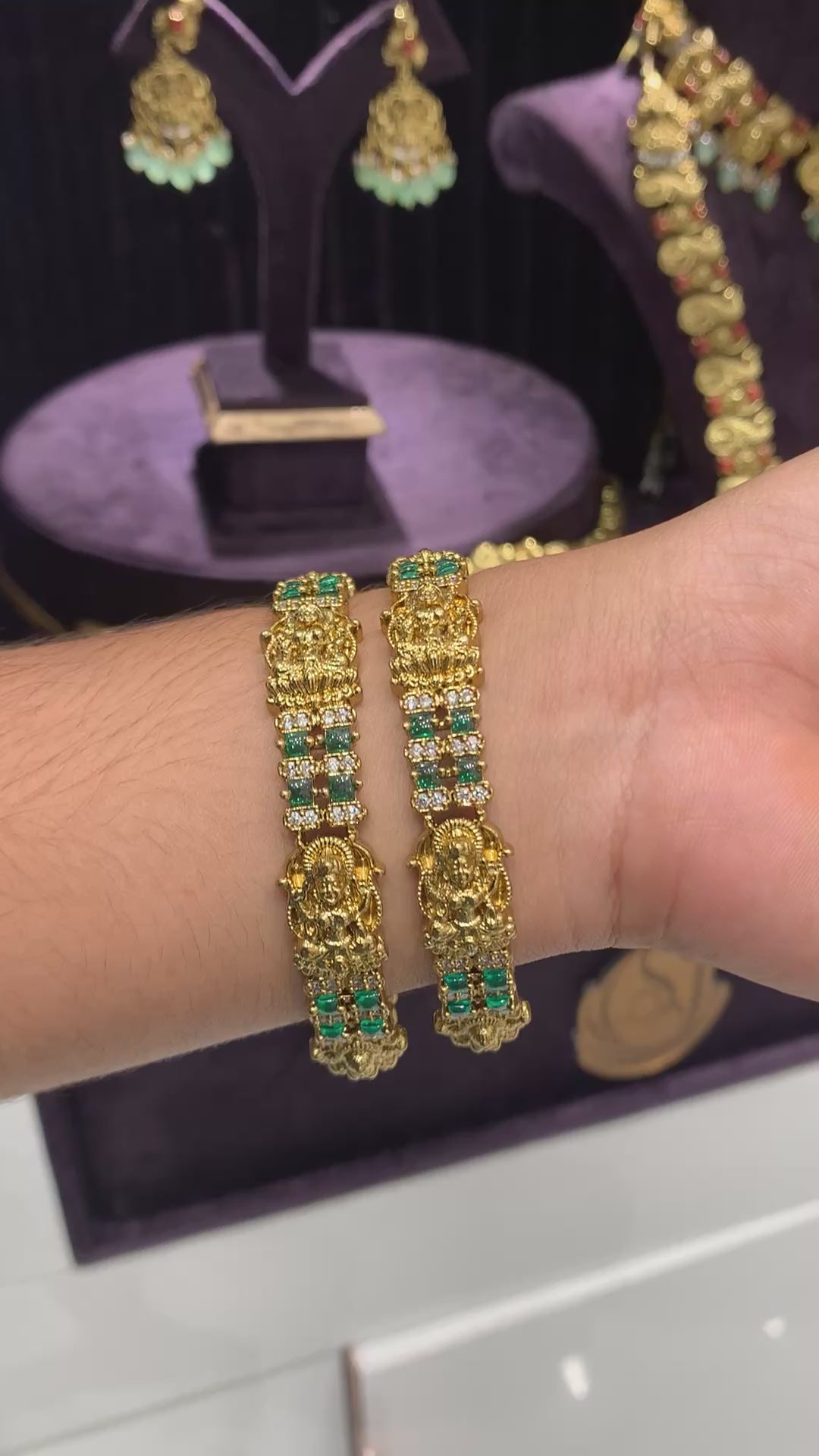 Beautiful green stone bangles set of 2 bangles