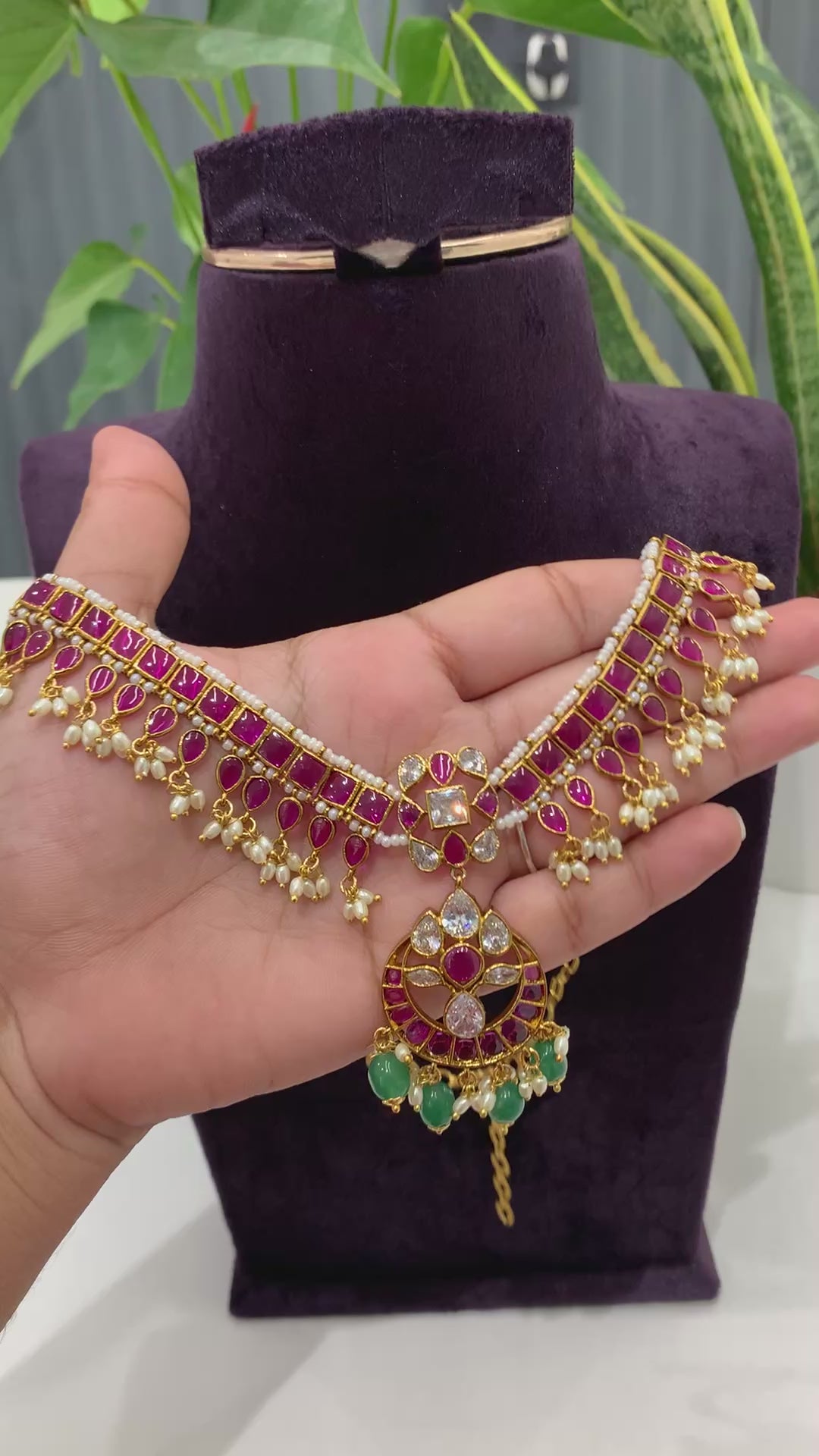 Beautiful kempu stone trending neckset