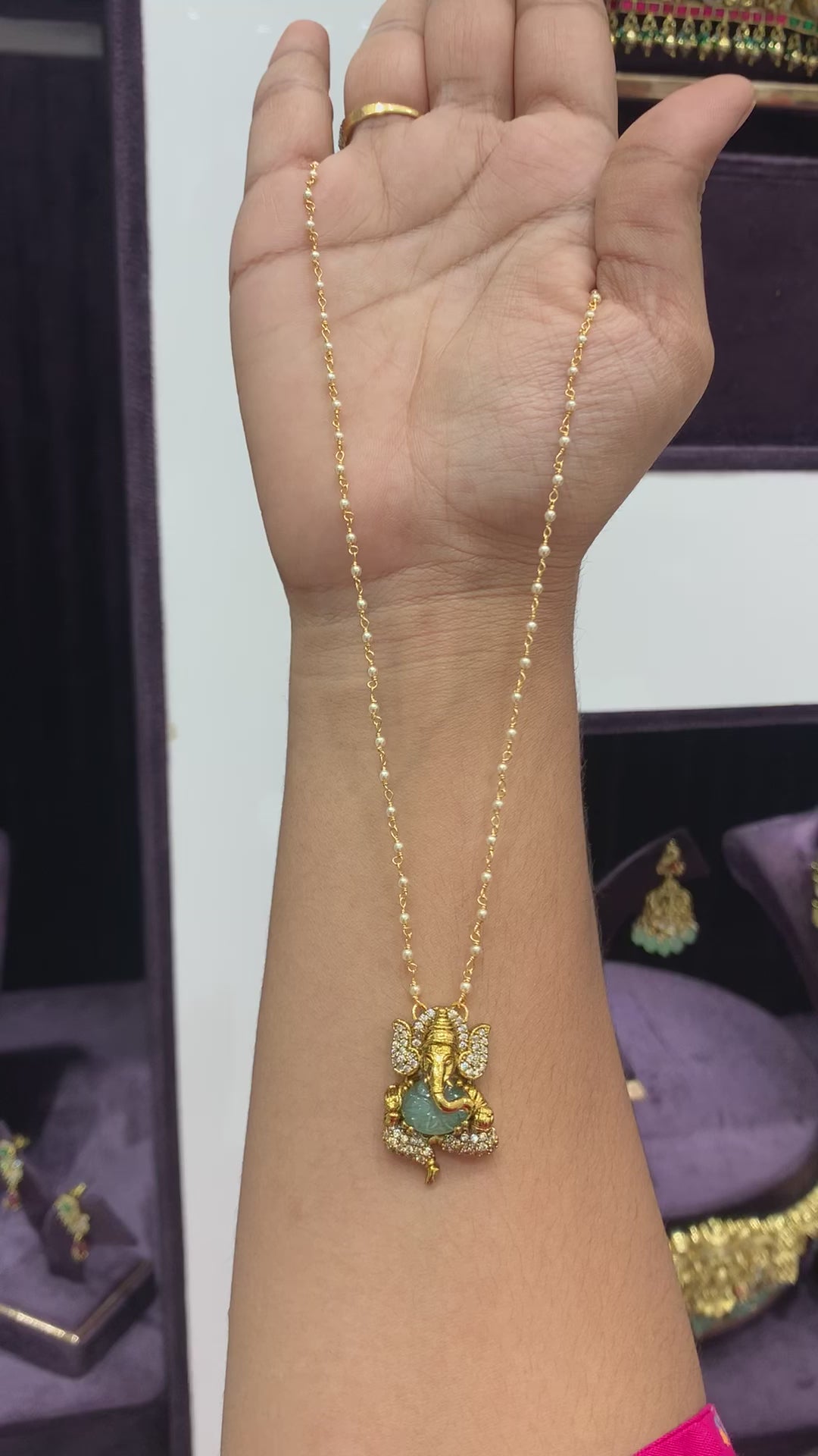 Vinayaka locket with pearl chain