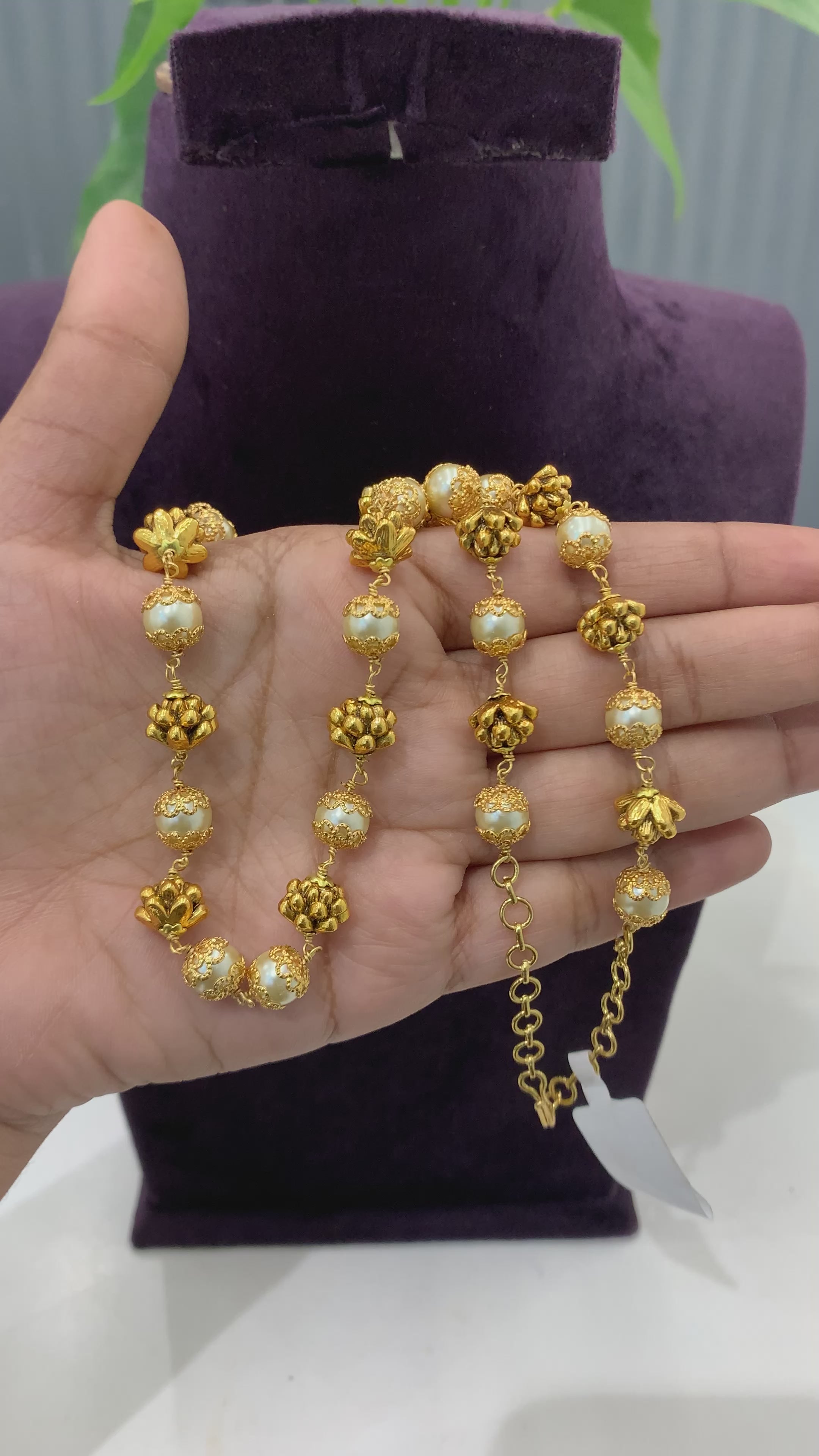 Beautiful Handemade chain with White pearls and Nakshi balls