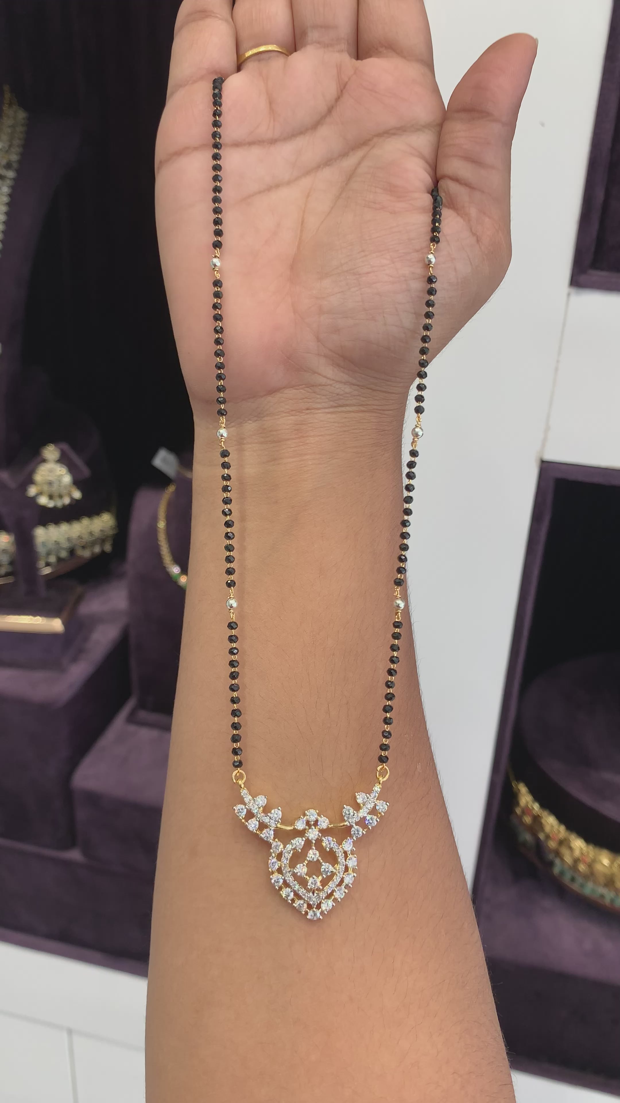 Beautiful Daimond Replica Locket with Black beads