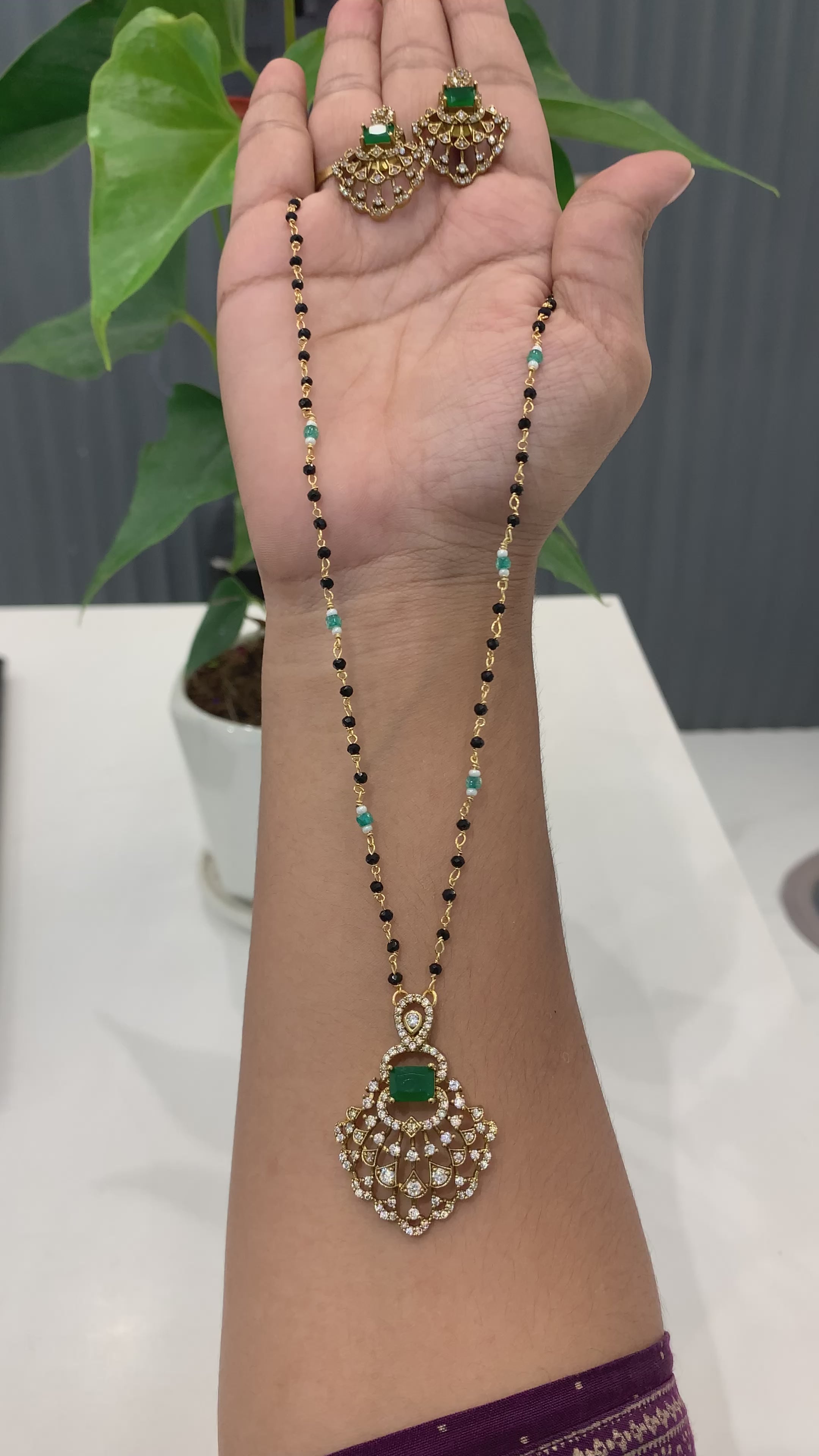 Beautiful Daimond replica locket set with black beads