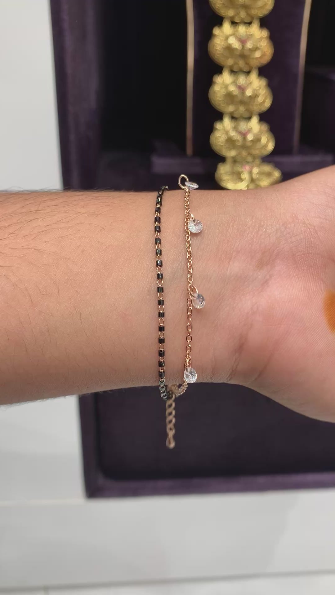 Beautiful black diamonds bracelet in rose gold polish(free size )